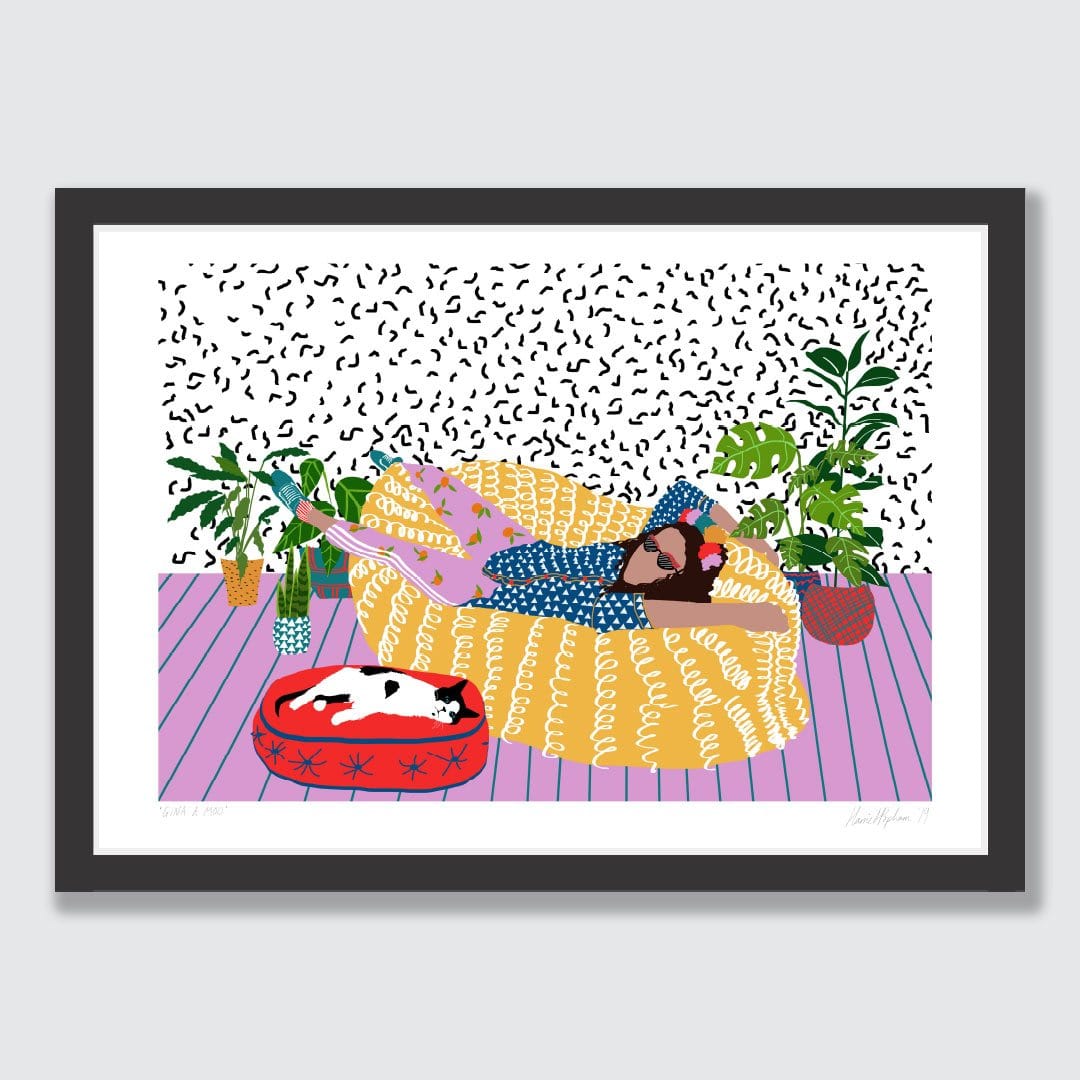 Girl and Cat Art Print by Harriet Popham