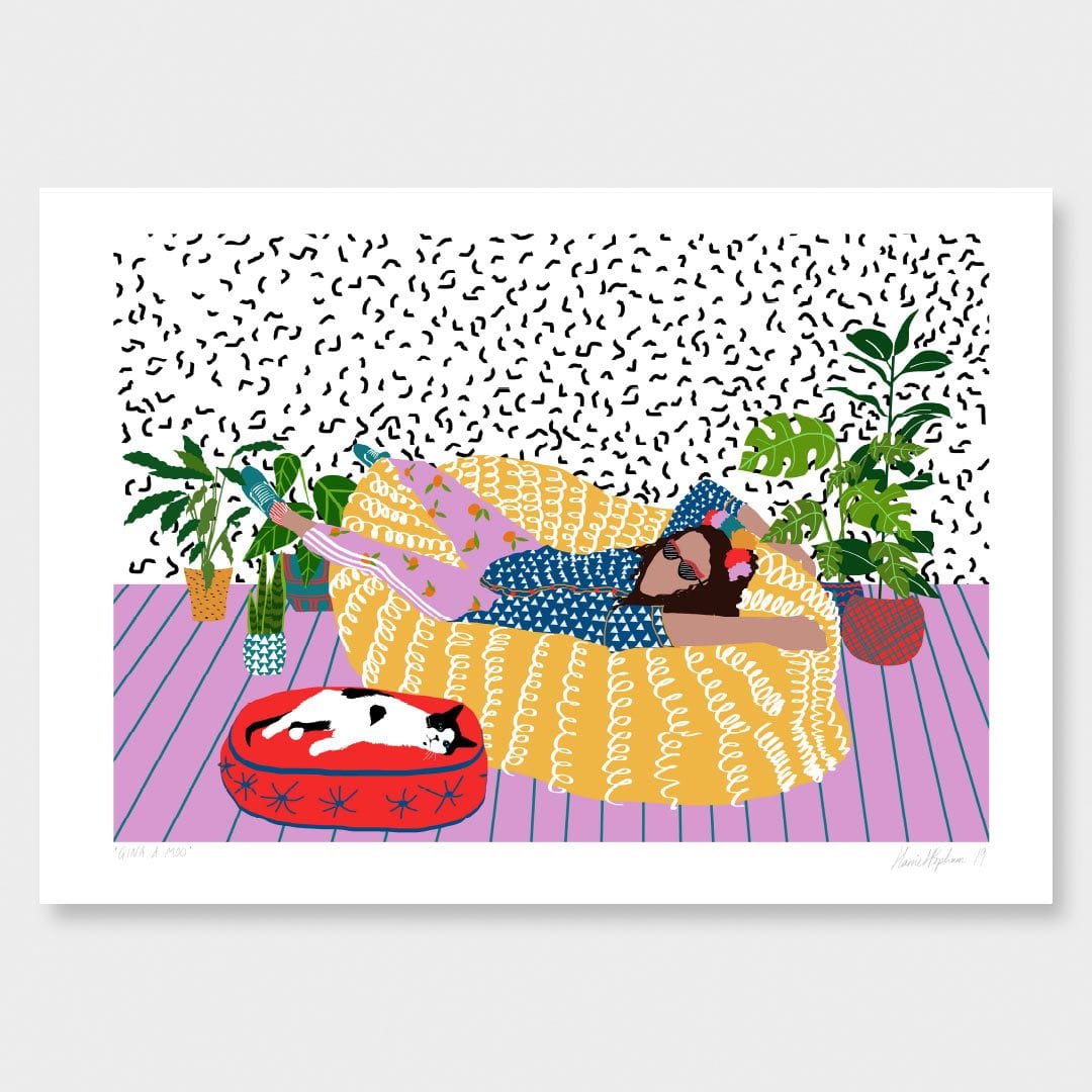 Girl and Cat Art Print by Harriet Popham