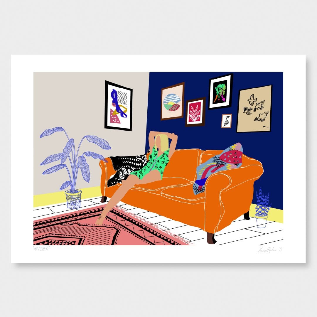 Girl on Sofa Art Print by Harriet Popham