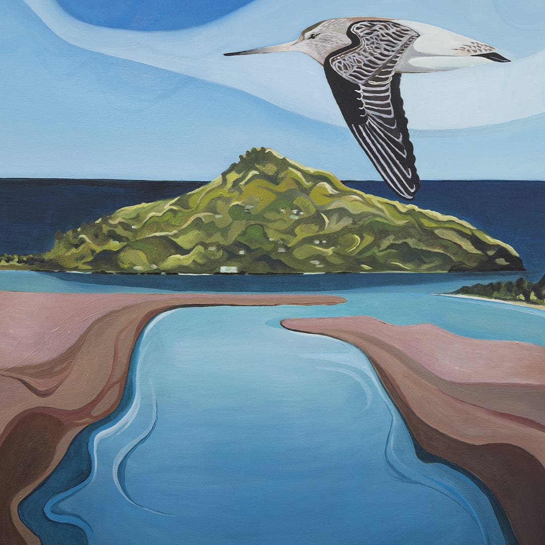 Godwit Over Paku Art Print by Guy Harkness