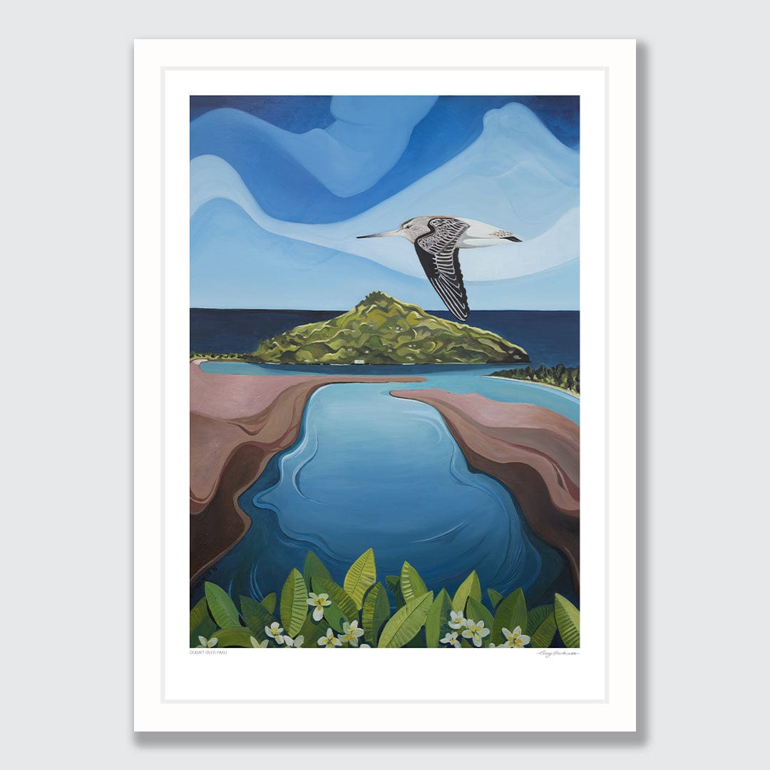 Godwit Over Paku Art Print by Guy Harkness
