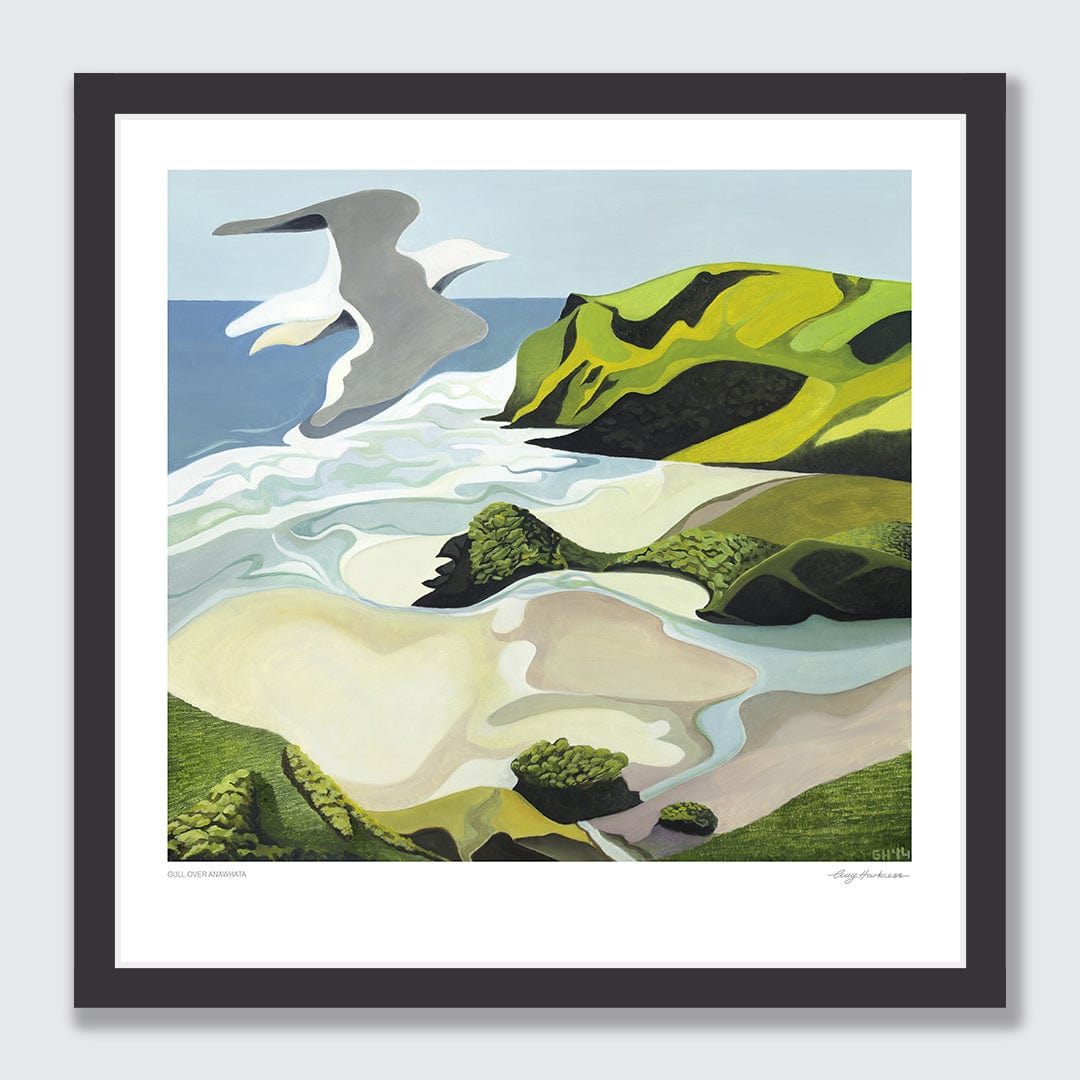 Gull Over Anawhata Art Print by Guy Harkness
