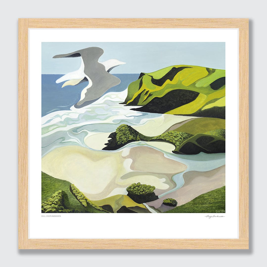 Gull Over Anawhata Art Print by Guy Harkness