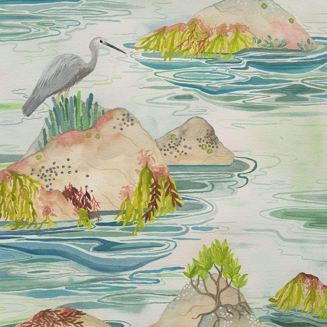 Heron at Mount Maunganui Art Print by Emma Huia Lovegrove