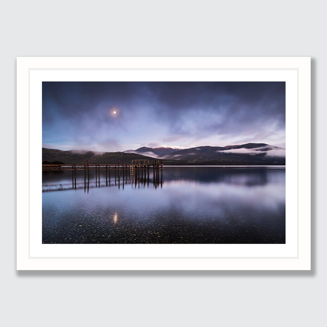 Moon over Lake Te Anau Photographic Print by Mike Mackinven