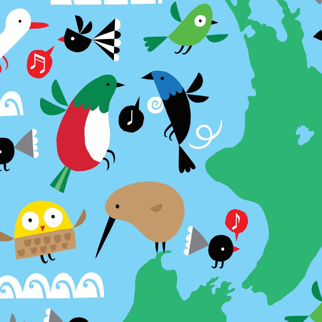 NZ Map Birds Kids Print by Beck Wheeler
