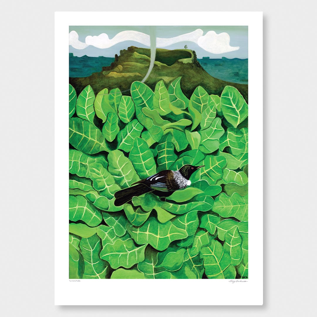 Tui in a Puka Art Print by Guy Harkness