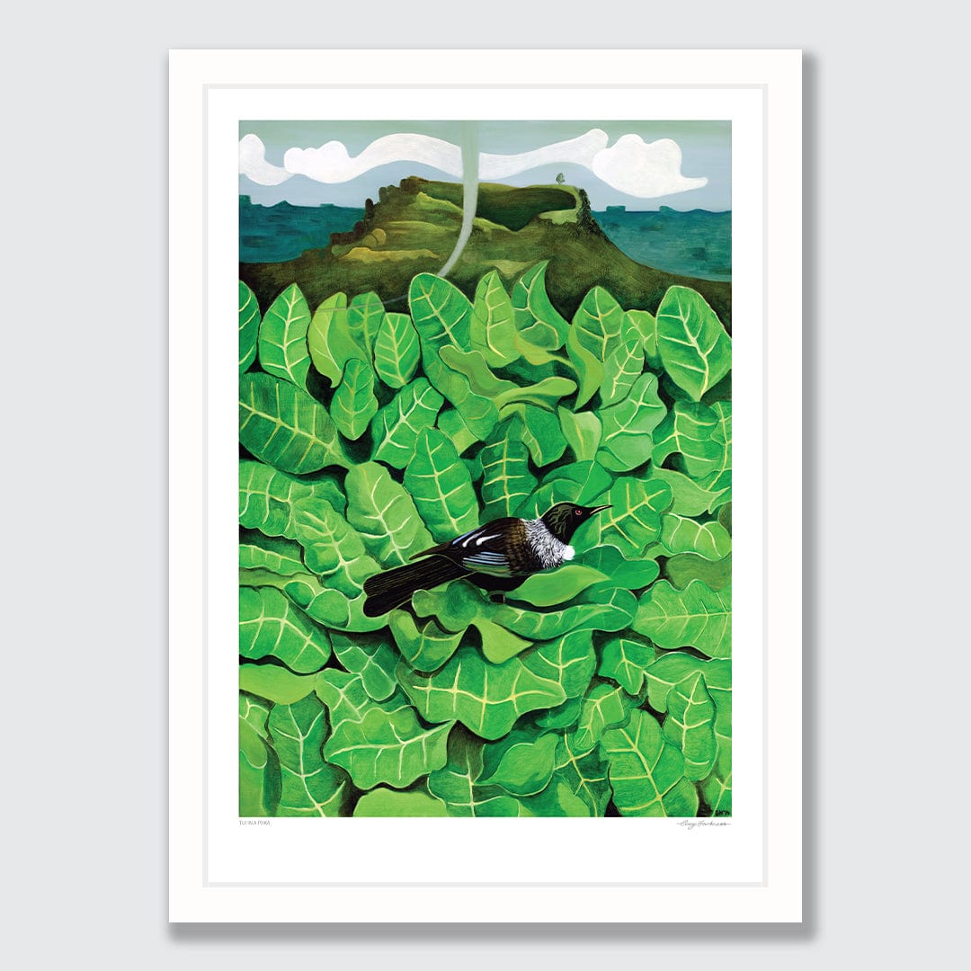 Tui in a Puka Art Print by Guy Harkness