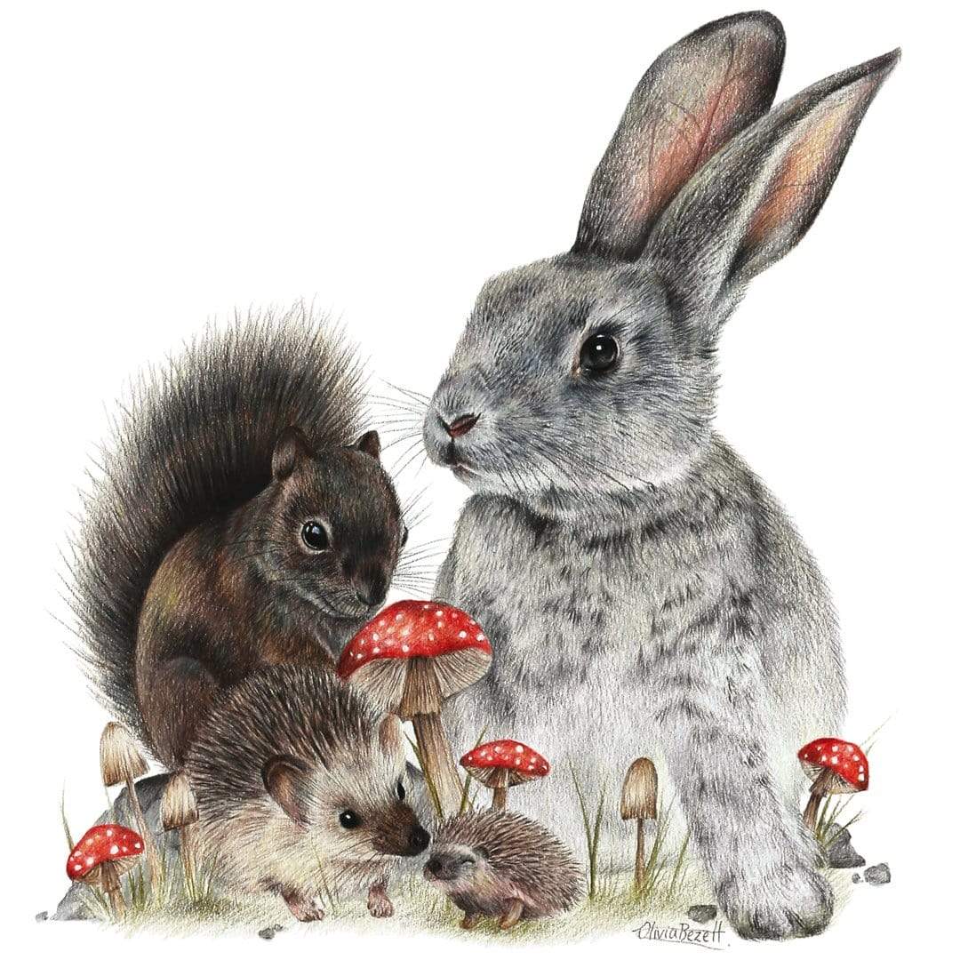 Bunny & Friends Art Print by Olivia Bezett