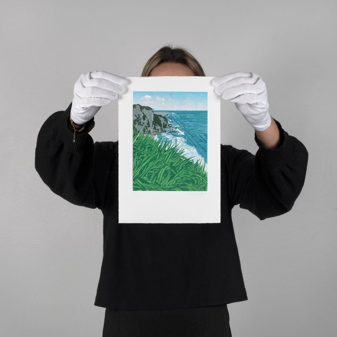 Harakeke Heaven Linocut Reduction Print by Kate Steiner