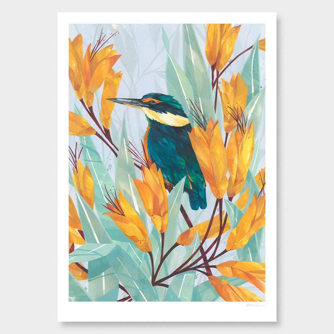 Kotare in Harakeke Art Print by Holly Roach