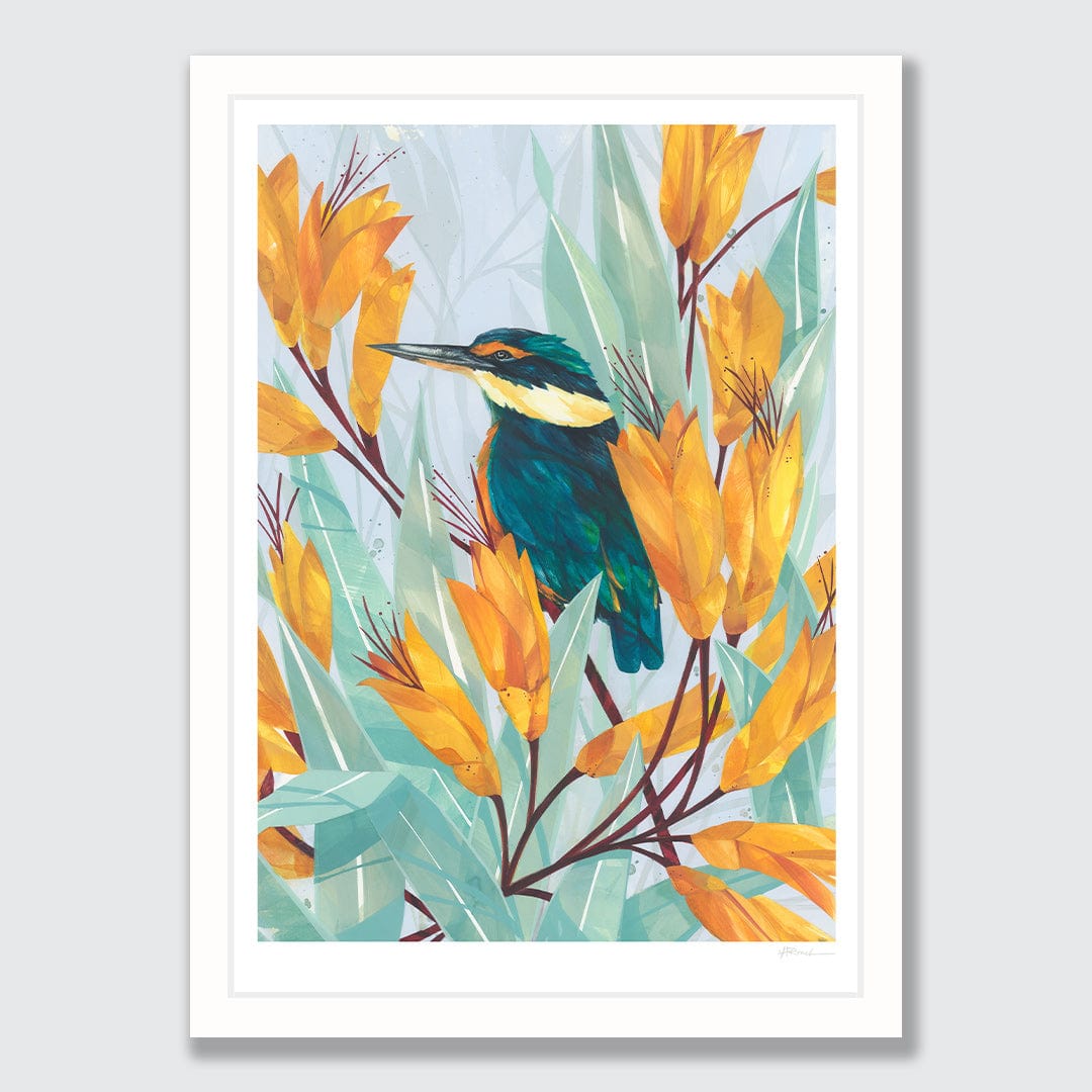Kotare in Harakeke Art Print by Holly Roach