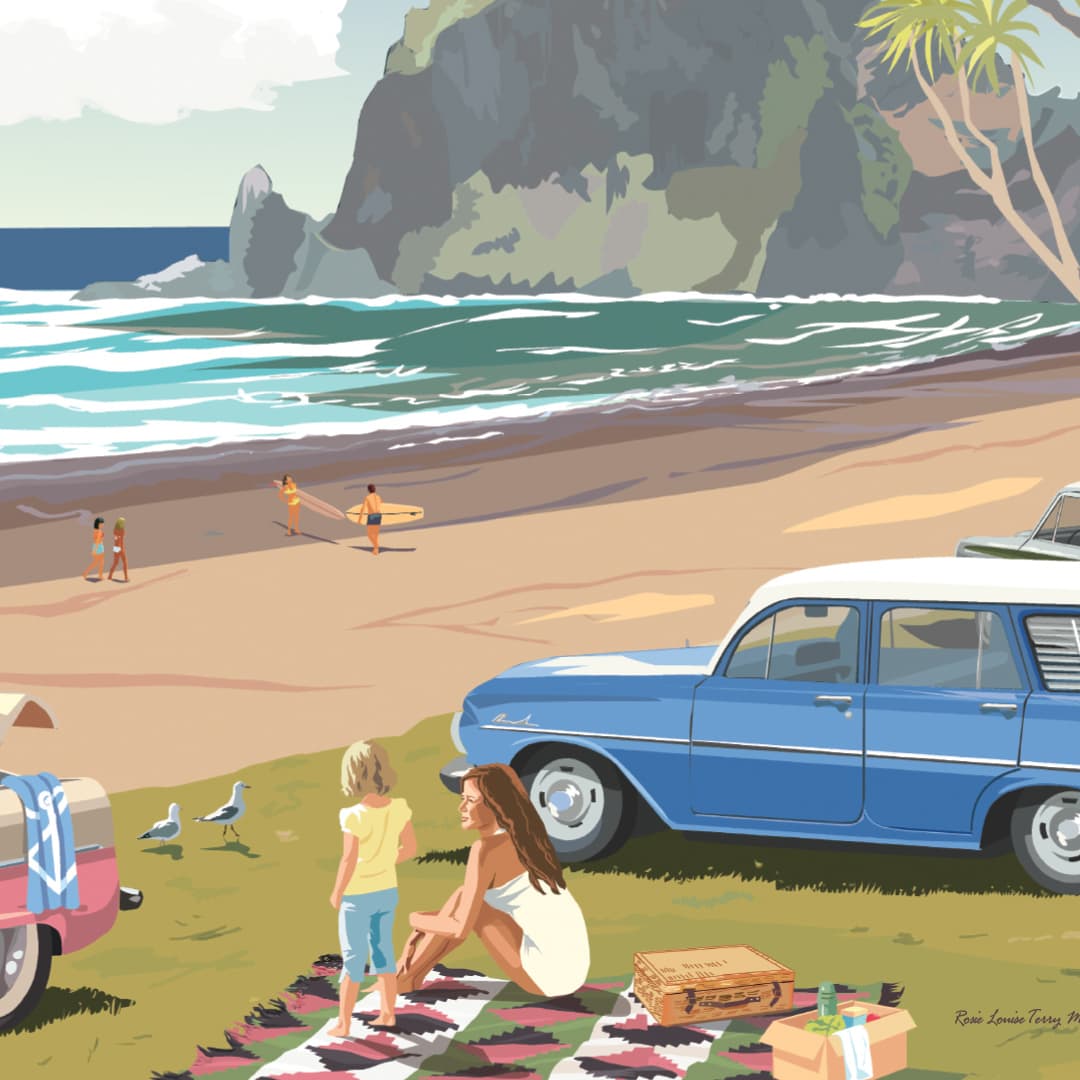 Piha Picnic Art Print by Rosie Louise & Terry Moyle