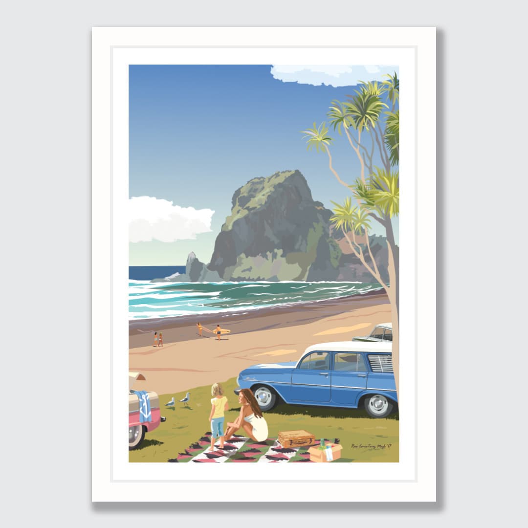 Piha Picnic Art Print by Rosie Louise & Terry Moyle