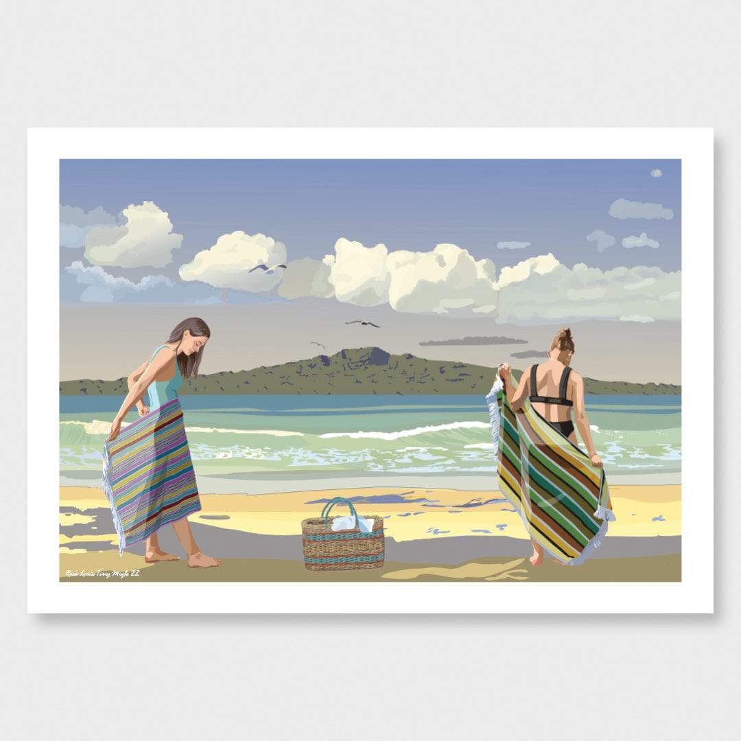 Rangitoto Bathers Art Print by Rosie Louise &amp; Terry Moyle