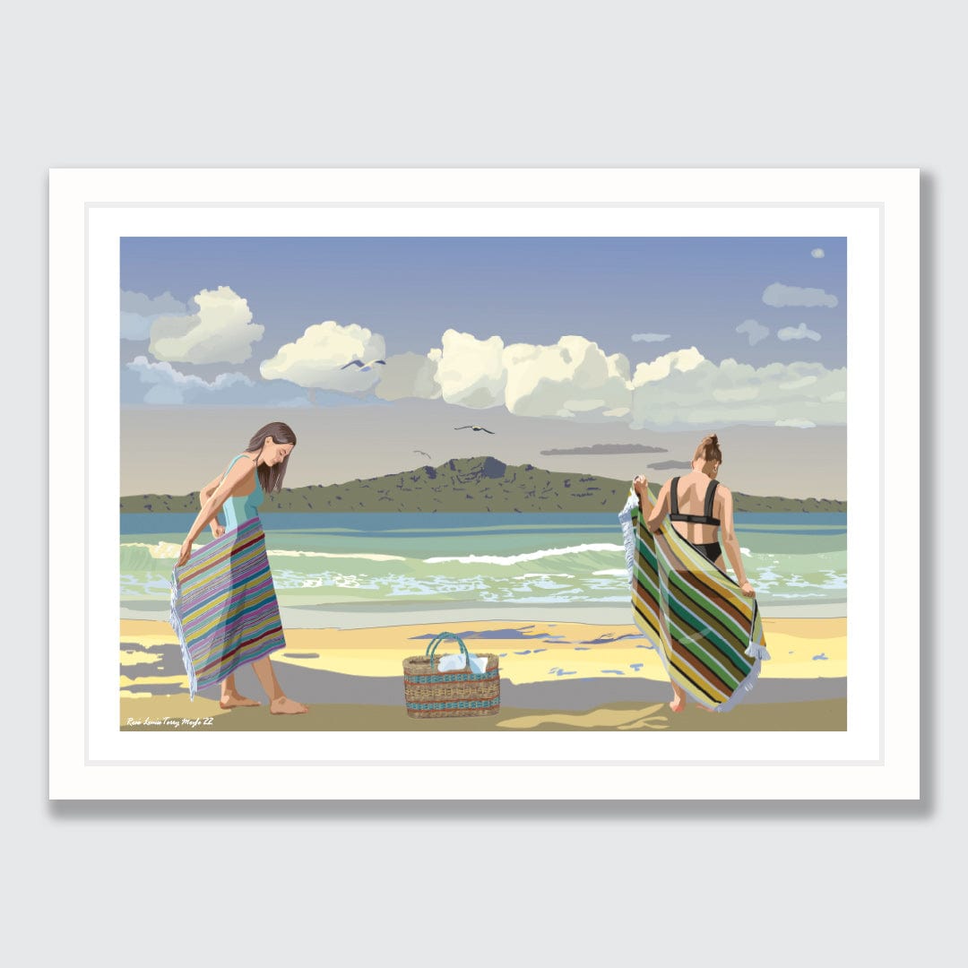 Rangitoto Bathers Art Print by Rosie Louise & Terry Moyle