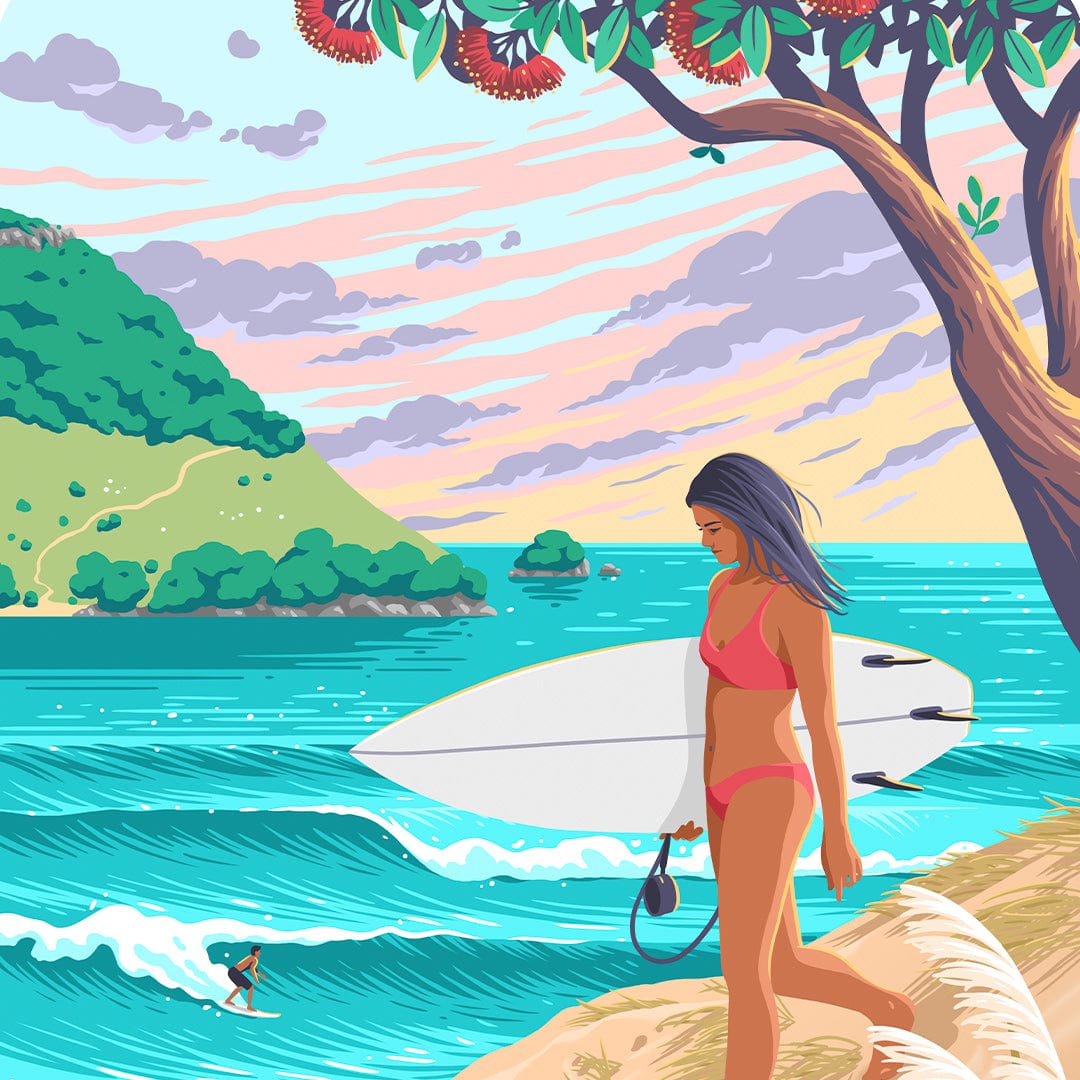 Surfing New Zealand Art Print by Julia Murray