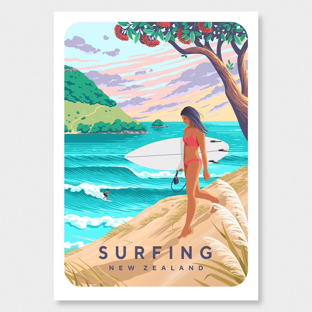 Surfing New Zealand Art Print by Julia Murray