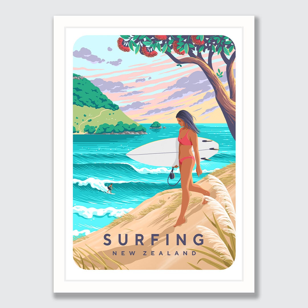 Surfing New Zealand Art Print by Julia Murray