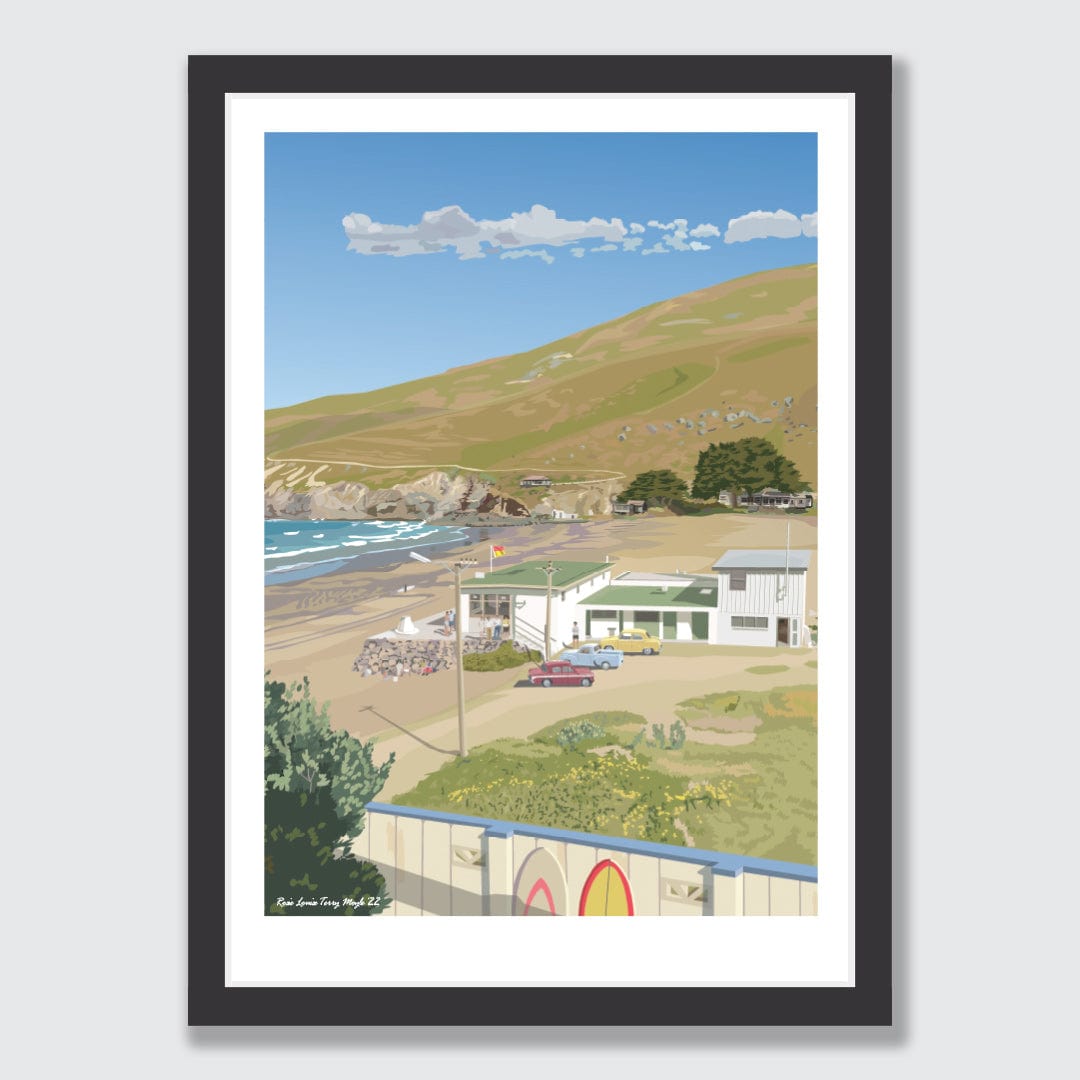 Surfing Taylors Mistake Beach Art Print by Rosie Louise &amp; Terry Moyle