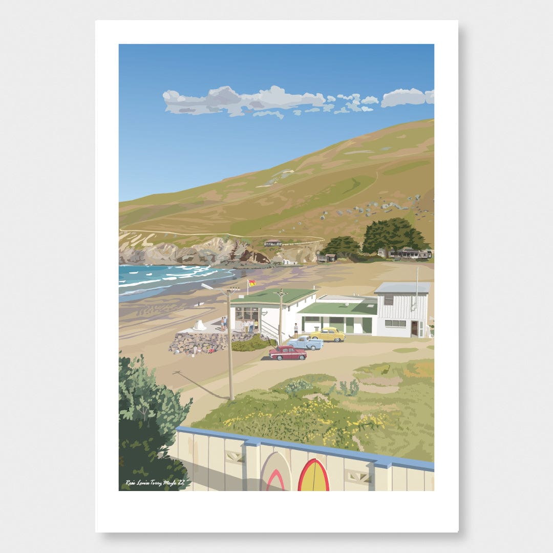Surfing Taylors Mistake Beach Art Print by Rosie Louise & Terry Moyle