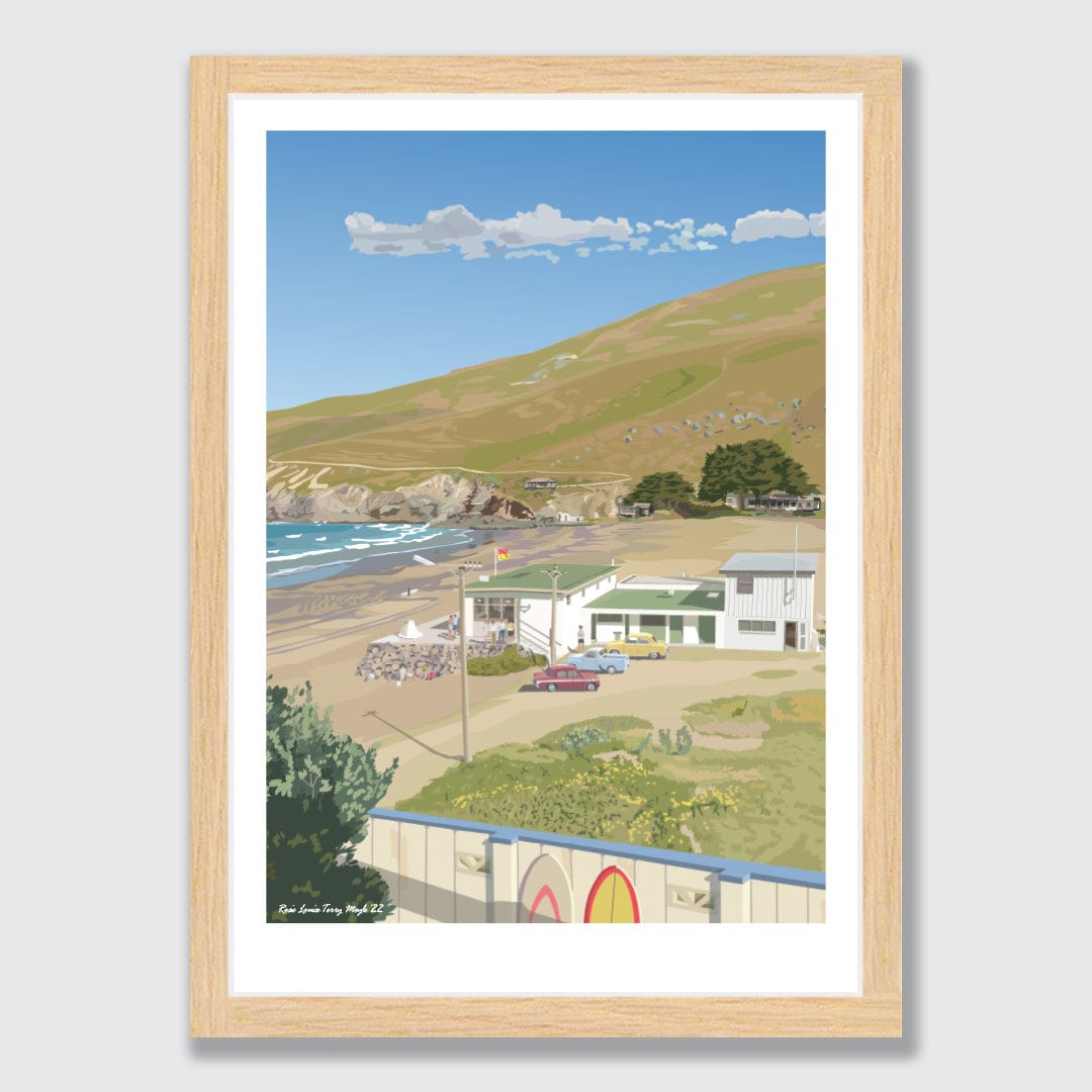 Surfing Taylors Mistake Beach Art Print by Rosie Louise &amp; Terry Moyle