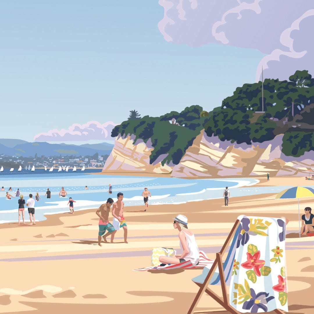 Takapuna Beach Swim Art Print by Rosie Louise & Terry Moyle