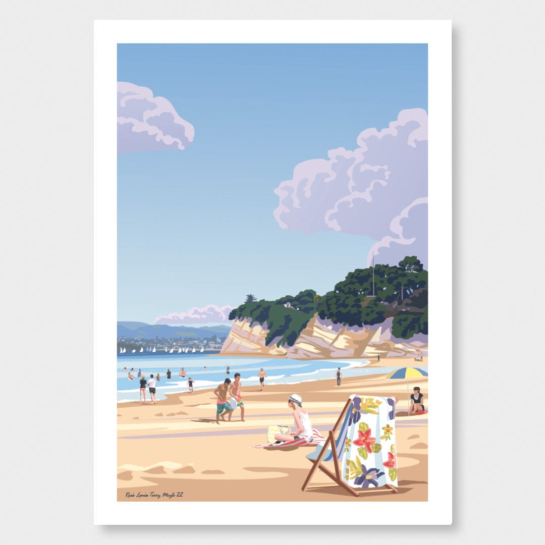 Takapuna Beach Swim Art Print by Rosie Louise & Terry Moyle