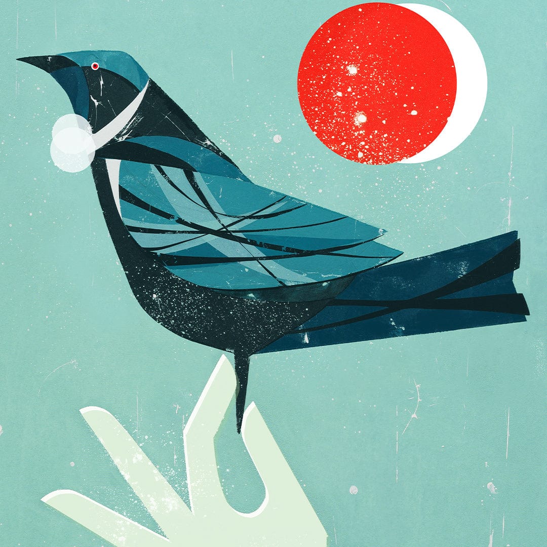 Tui in Hand Art Print by Holly Roach