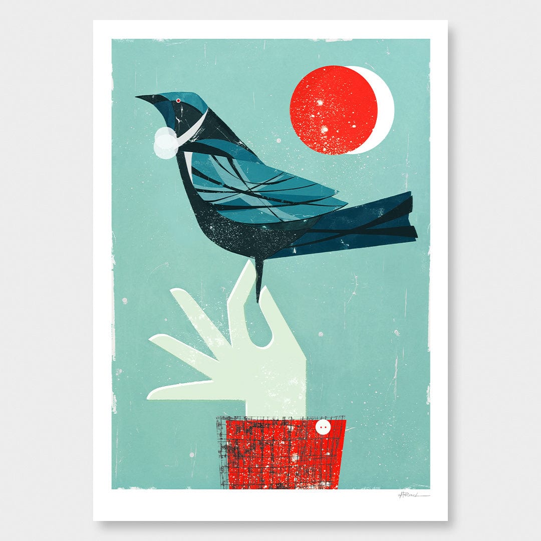 Tui in Hand Art Print by Holly Roach