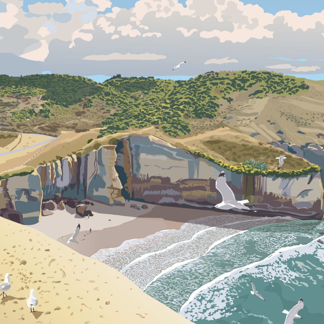 Tunnel Beach Dunedin Art Print by Rosie Louise & Terry Moyle