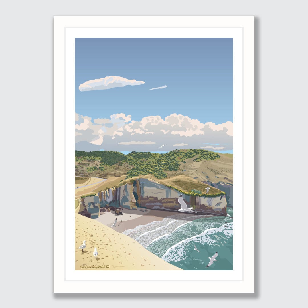 Tunnel Beach Dunedin Art Print by Rosie Louise & Terry Moyle