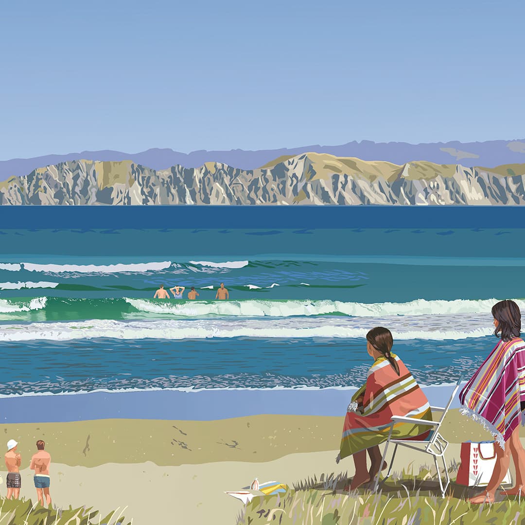 Waikanae Beach Bathers Art Print by Rosie Louise &amp; Terry Moyle