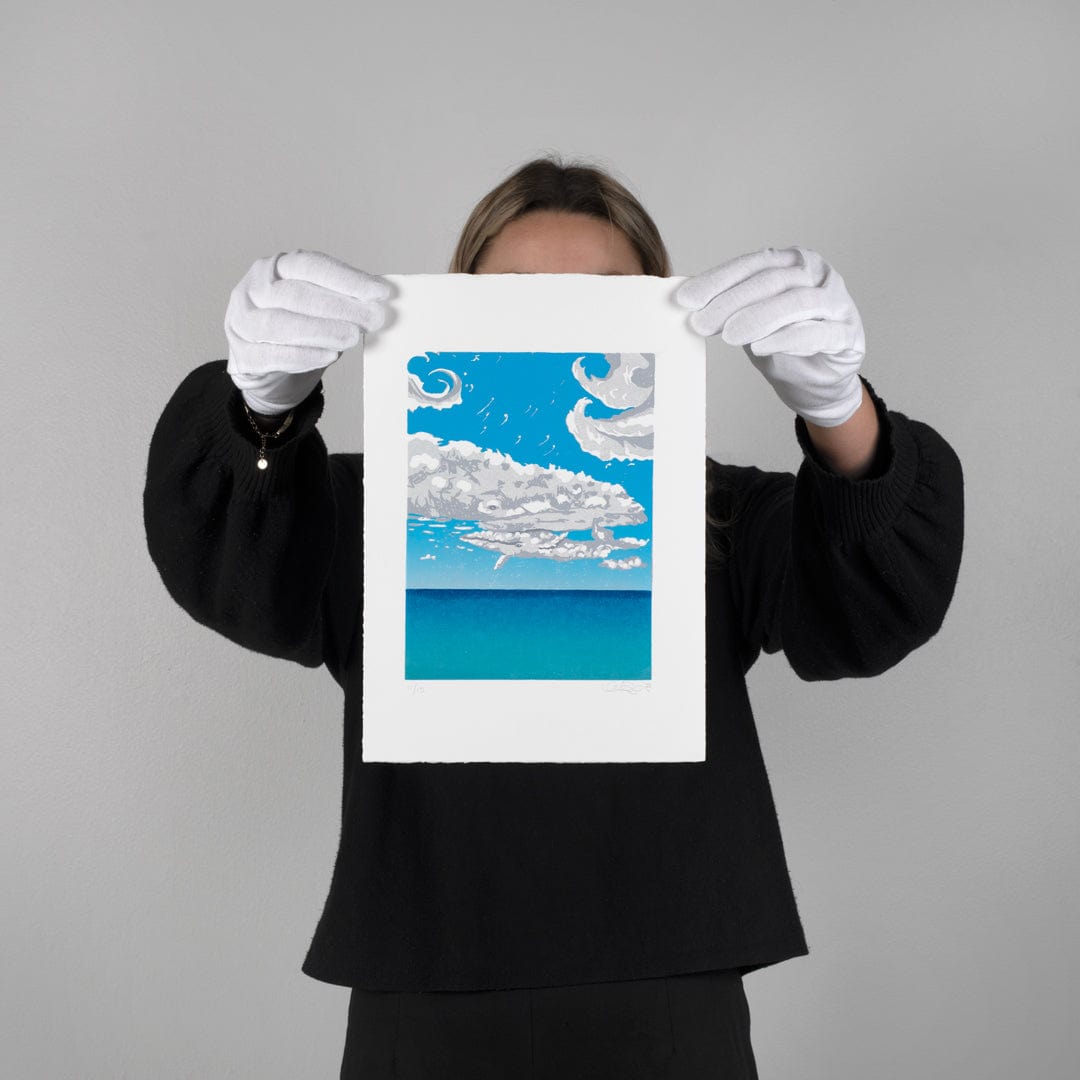 Wispy Whales Linocut Reduction Print by Kate Steiner